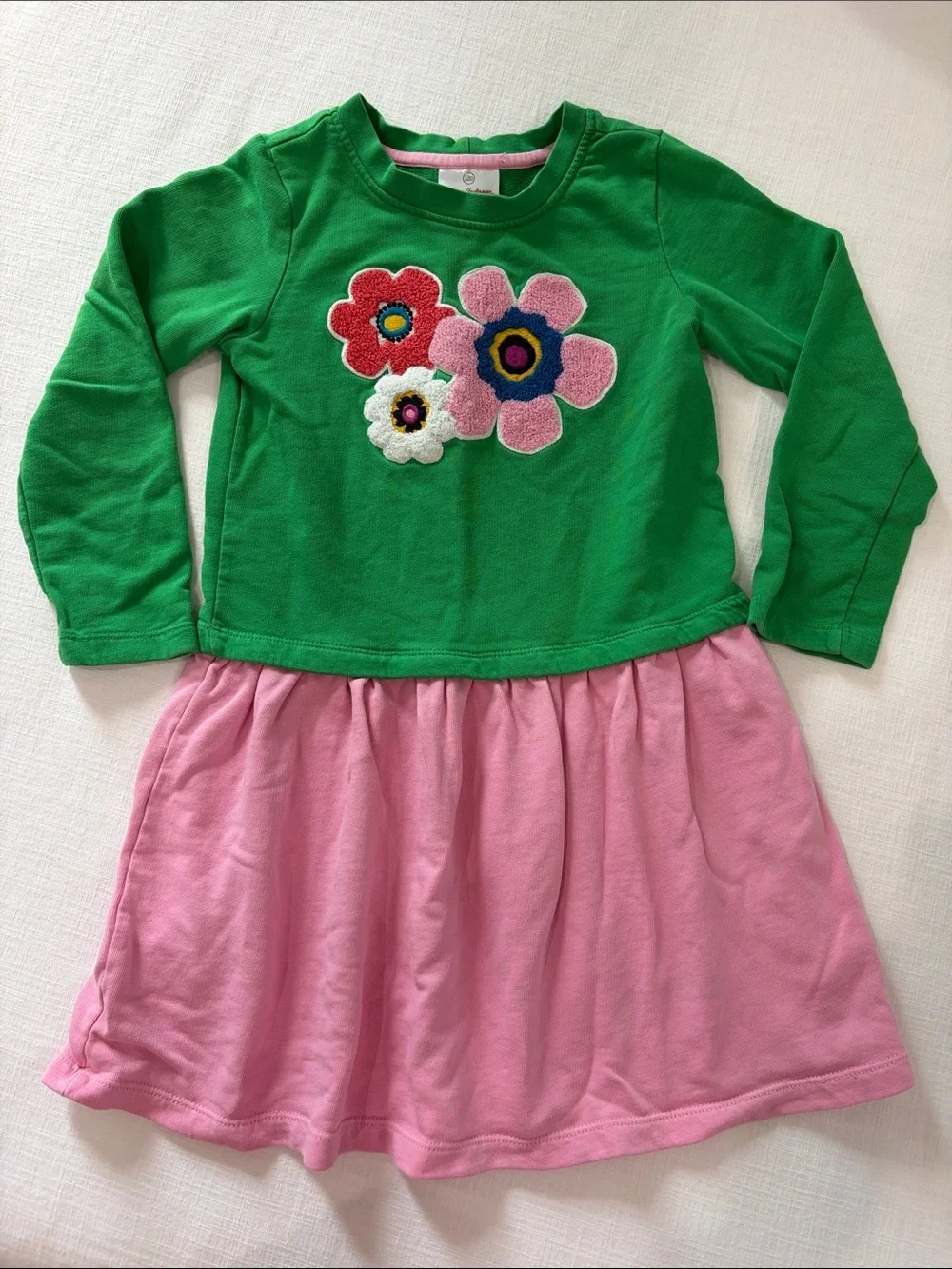 Hanna Andersson Green Top with Pink Skirt & Floral Appliqués 120 cm size 6/7